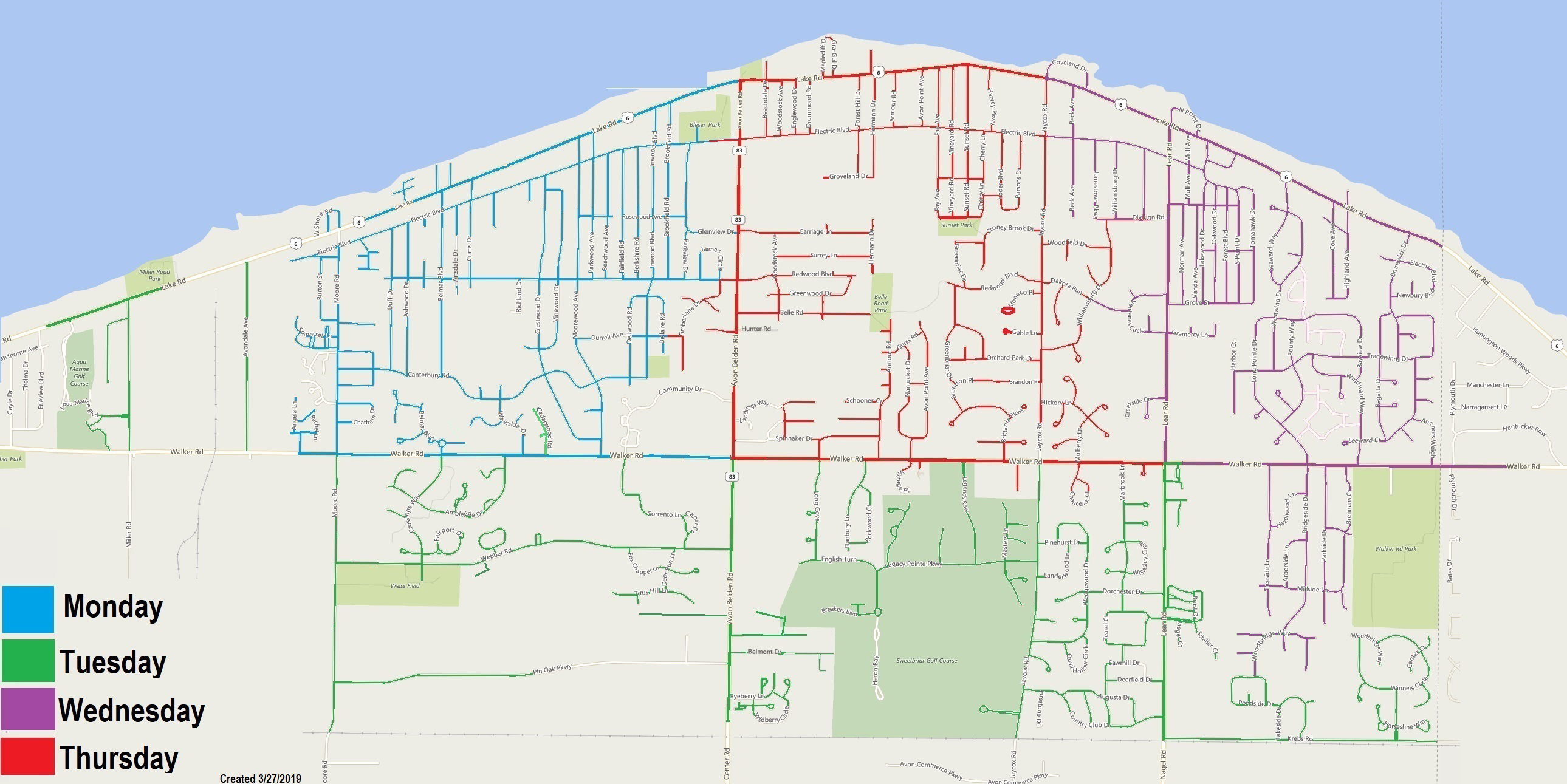 Avon Lake Trash Map